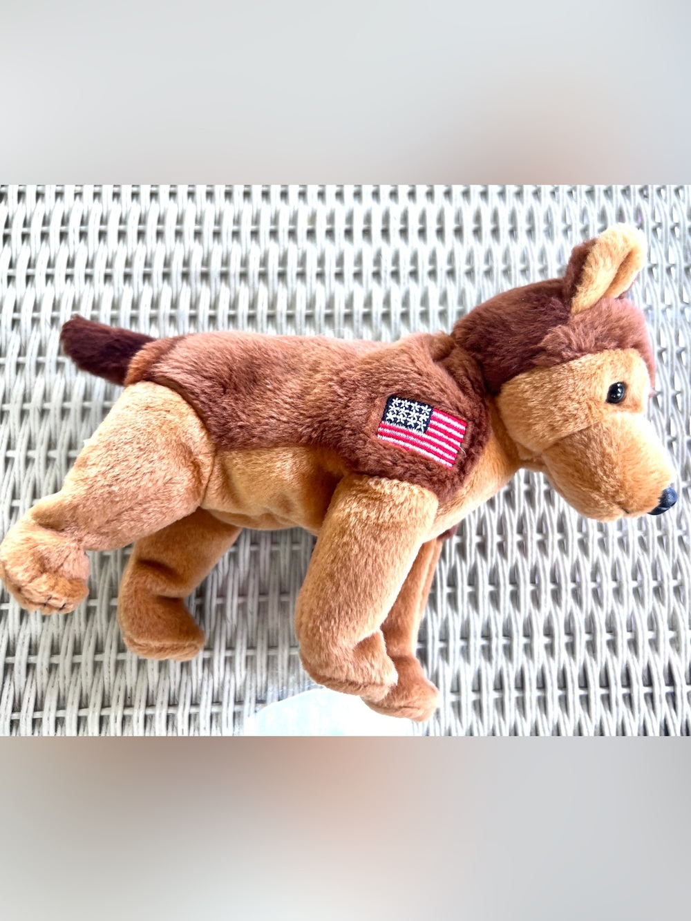 Ty “Courage” 9/11 Beanie Baby Brown Plush Dog  with American Flag Patch
